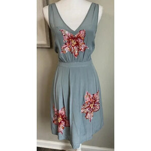 Lil Dress 100% Silk Fit Flare Gray Blue Pink Sequins 10